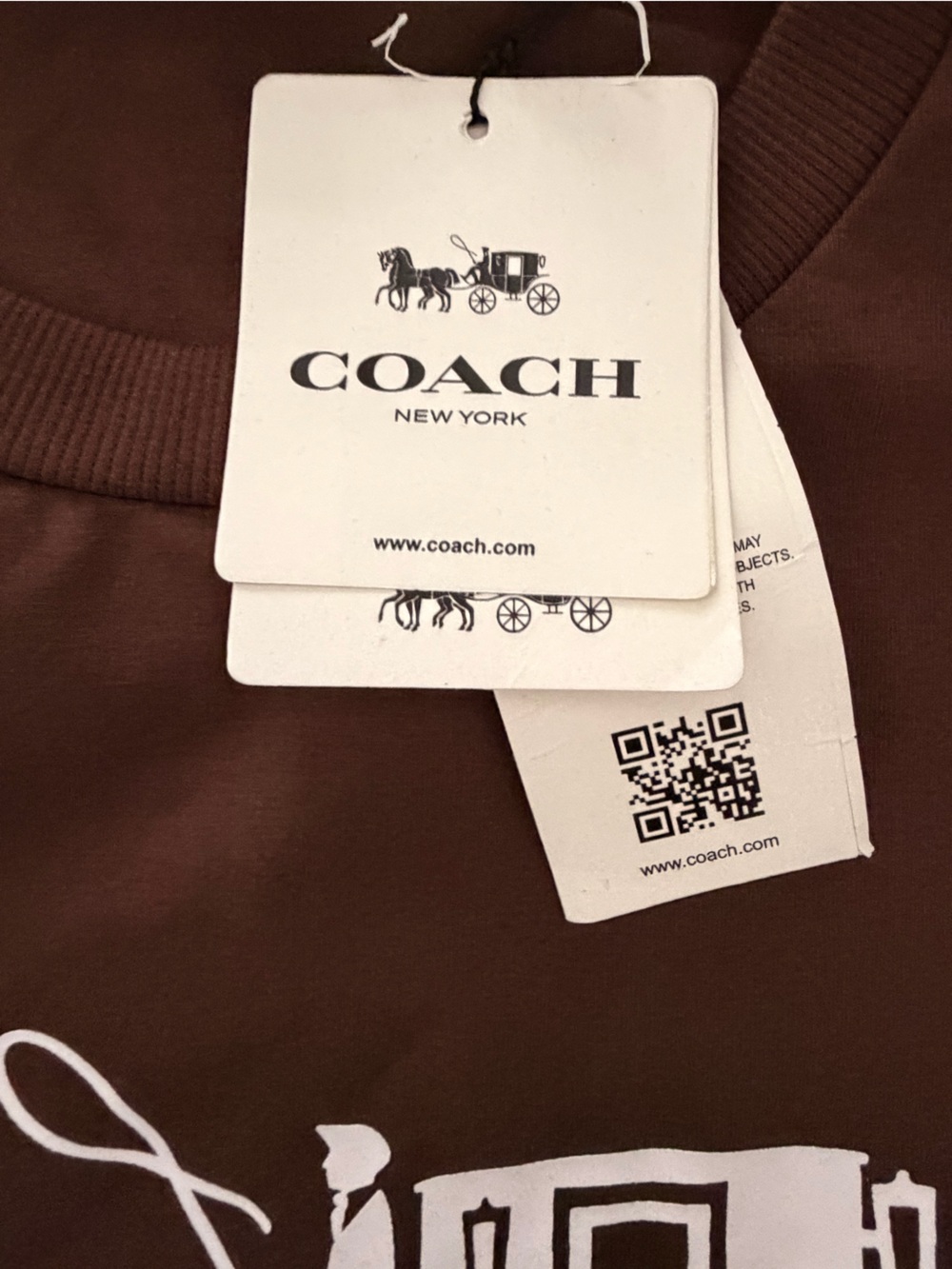Coach Women Brown Long-Sleeve Logo Top with White Coach Carriage - Picture 2 of 3